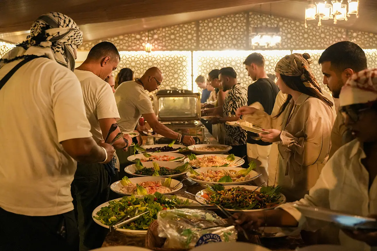 BBQ buffet dinner served at a desert camp in Dubai
