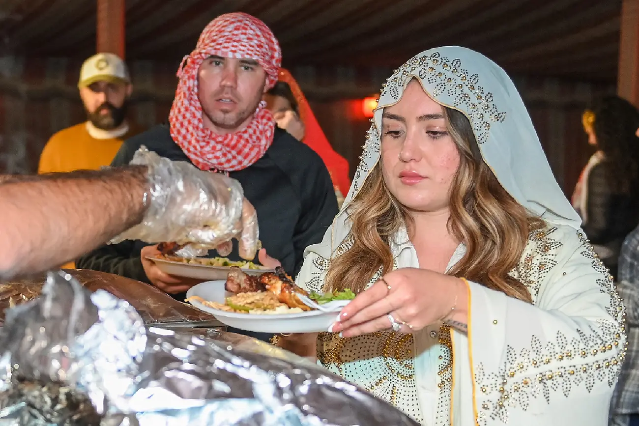 Food served at the desert camp
